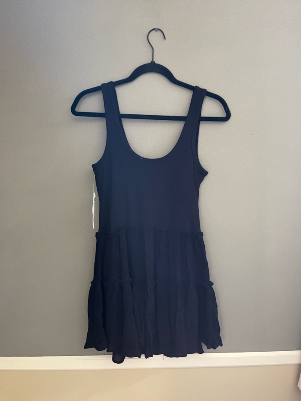 NWT Tank Romper Dress Removable Bra Cup Inserts Black Tiered Tank Mini Dress - Picture 10 of 10